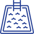 A blue icon of a bag with many small things in it.